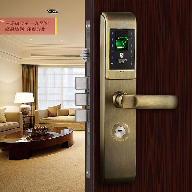 三環(huán)指紋鎖 全304不銹鋼智能鎖 防盜門入戶門密碼鎖