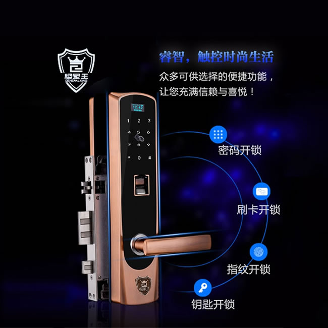 將軍王紅古銅智能指紋鎖 四合一家用防盜指紋密碼鎖
