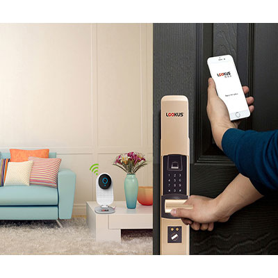 路可視智能鎖 滑蓋指紋密碼鎖 家用防盜智能門鎖