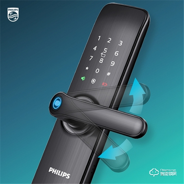 飛利浦智能鎖7100DS：采用IML拉絲工藝，指紋傳感器融于把手處