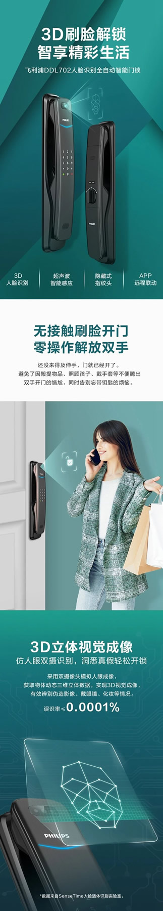 飛利浦智能鎖首款3D人臉識別全自動智能鎖重磅來襲