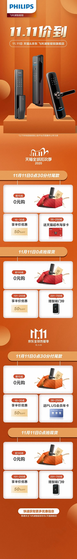 飛利浦智能鎖雙11鉅惠來襲 智能鎖限時0元搶！