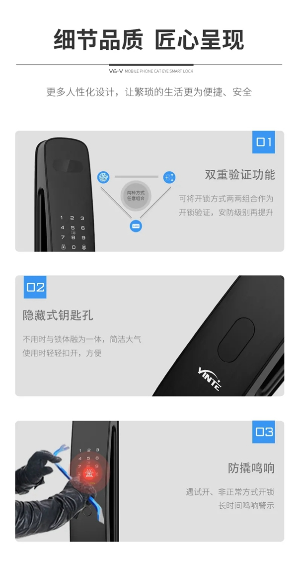 因特·V6-V | 大曲面手機貓眼對講鎖，即刻來探！
